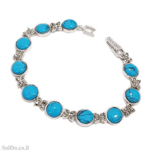 צמיד מכסף לאישה משובץ מרקזטים  וטורקיז Z3167 | תכשיטי כסף 925 | צמידי כסף