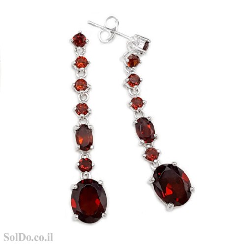 עגילים מכסף ארוכים משובצים אבני גרנט A8859 | תכשיטי כסף 925 | עגילי כסף