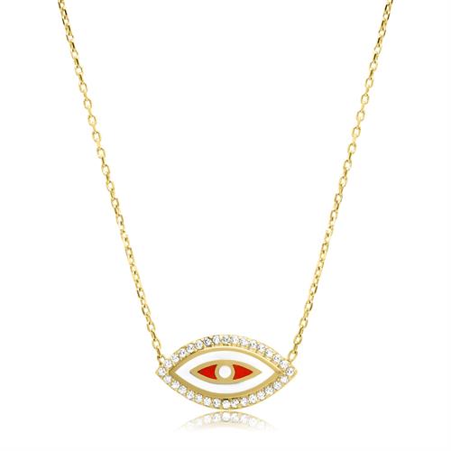 שרשרת עין זהב וזרקונים עם אמייל לבן ואדום