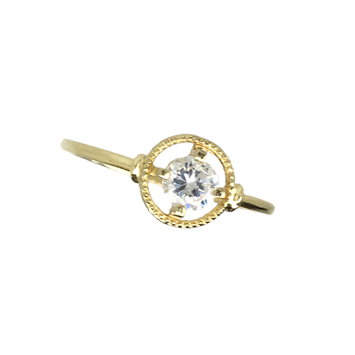 טבעת ילדות זהב צהוב 14K אבן חן לבנה OP08140011130