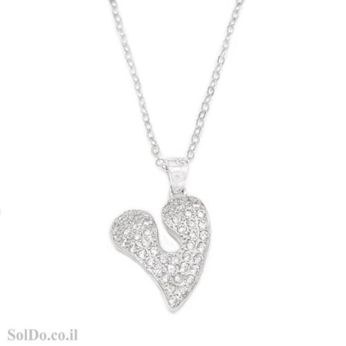 תליון לב מכסף משובץ  אבני זרקון T9011 | תכשיטי כסף