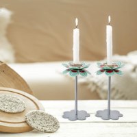 פמוטים גבוהים דגם עלי כותרת - טורקיז