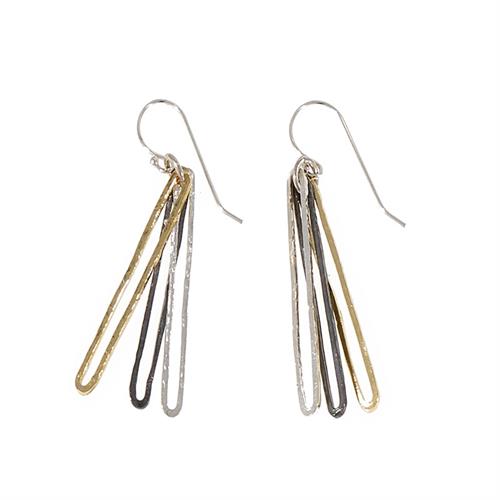 E-22 עגילי פסים כסף כסף שחור וגולדפילד  14K