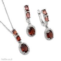 עגילים ותליון כסף משובצים אבני גרנט וזרקונים S1634 | תכשיטי כסף 925 | עגילי כסף
