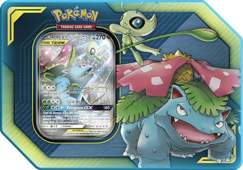 קלפי פוקימון Pokemon TCG Tag Team Tin Celebi & Venusaur GX 4 Booster Packs