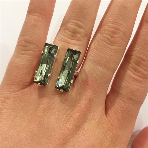 טבעת מלבן כפולה כסף אפור