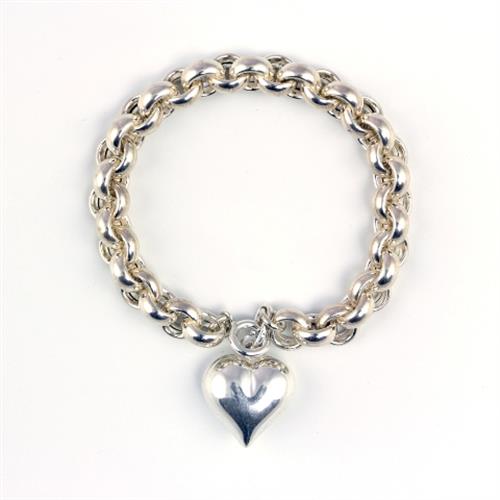 B-28 צמיד כסף 925 לב מלא אורך 18 ס"מ