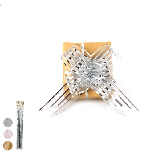 מארז 10 יח' סרטי מתנה פרח 76*5 סמ אורגנזה כסף/זהב