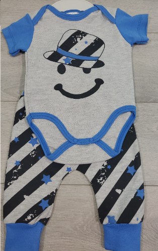 חליפת בגד גוף פרצוף וכובע אפור מלאנג' וכחול