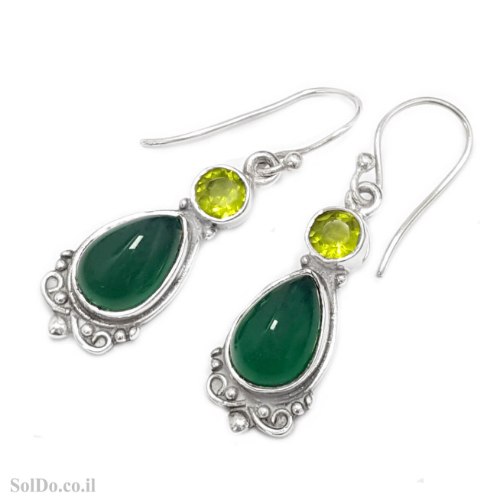 עגילים מכסף מעוצבים בשילוב אבני אגת ירוקה ואבני פרידוט  A8905 | תכשיטי כסף | עגילי כסף