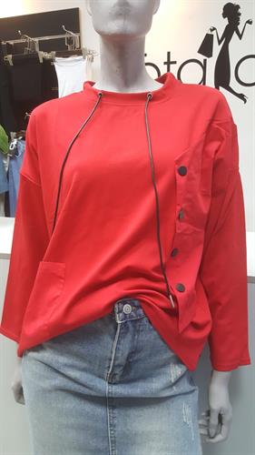 חולצת שילוב - דמוי עור אדום