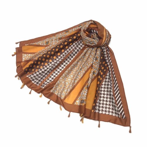 צעיף חרדל חום פסים ומשבצות