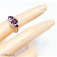 טבעת כסף משובצת אבני אמטיסט וזרקונים RG8757 | תכשיטי כסף 925 | טבעות כסף