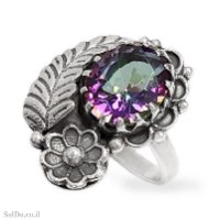 טבעת מכסף מעוצבת משובצת מיסטיק טופז RG6273 | תכשיטי כסף 925 | טבעות כסף