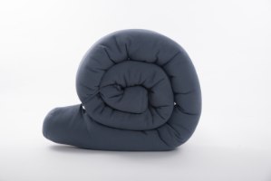 לולי שבלולי כחול Denim -נחשוש  מכותנה אורגנית- 2 מטר- עם חוטים מיועדים לקשירה למיטה