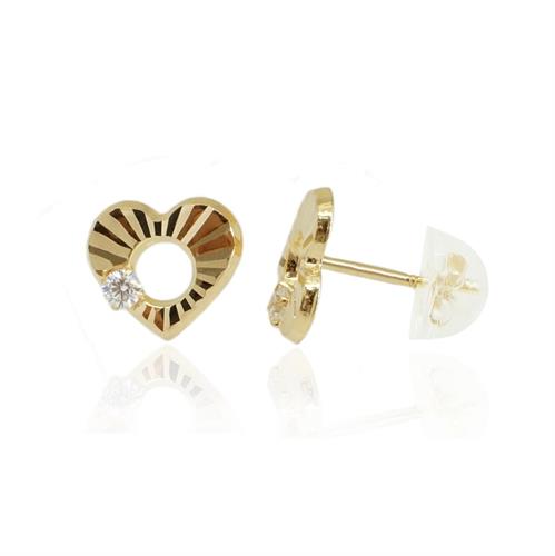 עגילי זהב לב עם זרקונים