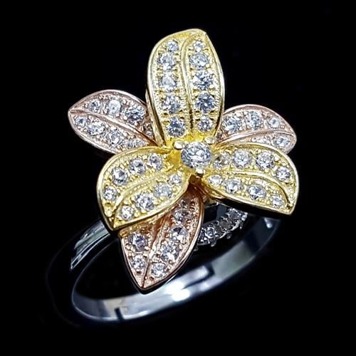 טבעת כסף דגם "פרח זהב" משובצת אבני זרקון RG1531| תכשיטי כסף | טבעות כסף