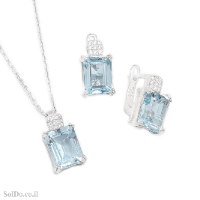 עגילים ותליון מכסף משובצים אבני טופז כחולה ואבני זרקון S1742