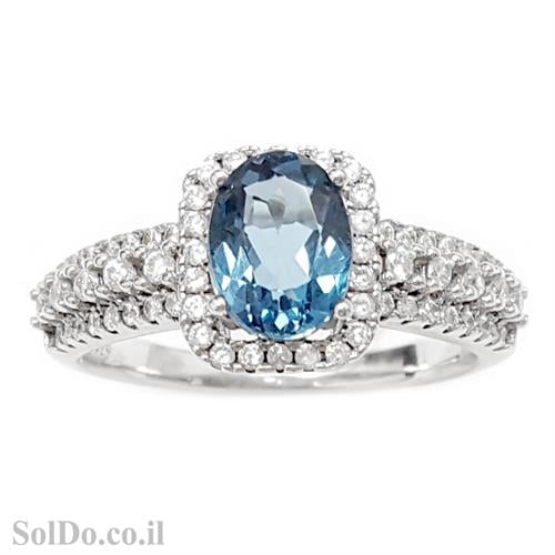 טבעת מכסף משובצת אבן טופז כחולה  וזרקונים RG5983 | תכשיטי כסף 925 | טבעות כסף