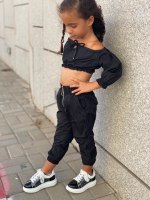 חליפת מכנס וטופ ריטה ניילון שחור