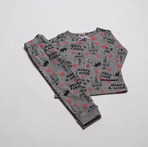 פיג'מת בנות אינטרלוק ארמון אפור מלאנג'