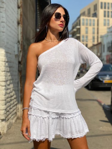 כתף אחת גזורה שרוול ארוך