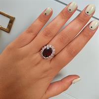 טבעת זהב 14K משובצת זרקונים ואבן גרנט