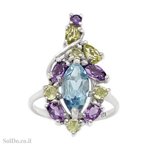 טבעת מכסף משובצת אבני חן RG6292 | תכשיטי כסף 925 | טבעות כסף