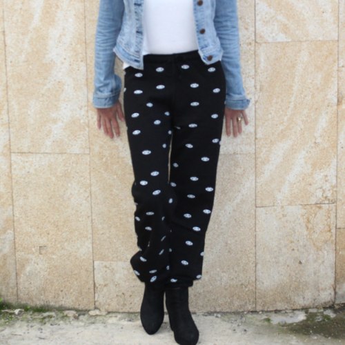 מכנס פוטר נשים עיניים שחור