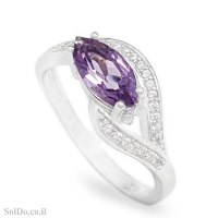 טבעת מכסף משובצת אבן אמטיסט ואבני זרקון RG9017 | תכשיטי כסף 925 | טבעות כסף
