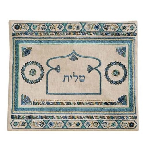 כיסוי לטלית פשתן רקמה כחול