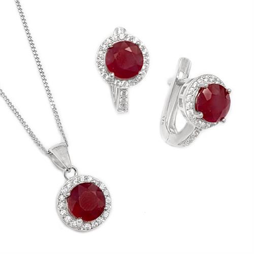 סט עגילים ותליון מכסף משובצים אבני רובי ואבני זרקון S1659 | תכשיטי כסף 925 | עגילי כסף