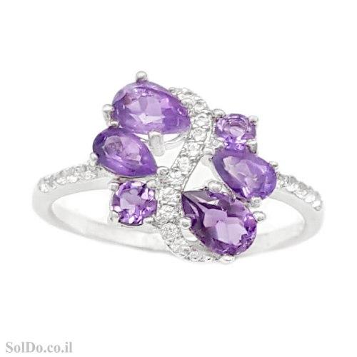 טבעת מכסף משובצת אבני אמטיסט ואבני זרקון RG1724 | תכשיטי כסף 925 | טבעות כסף