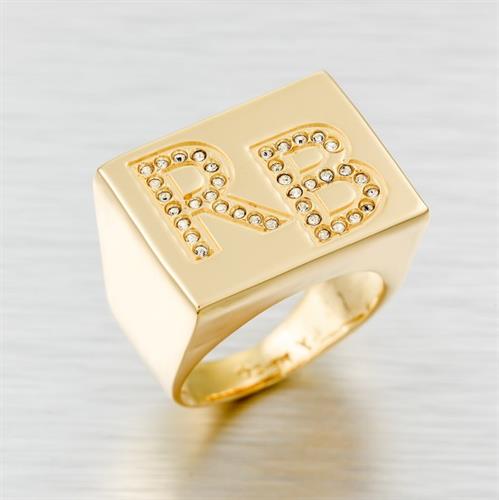 טבעת שם בעיצוב אישי גולדפילד 18 קראט משובצת זרקונים