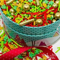 מקסי מיקס 10 - HOLIDAY SPIRIT | מיקס סוכריות כריסטמס בגוונים ירוק אדום וזהב. CHRISTMAS SPRINKLES.