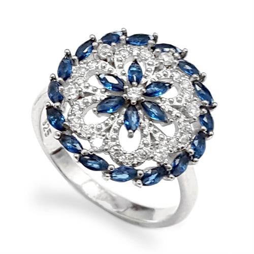 טבעת כסף משובצת אבני זרקון כחולות RG1545 | תכשיטי כסף 925 | טבעות כסף