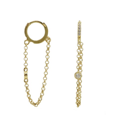 עגילי זהב חישוק זרקונים בשילוב שרשרת זהב 