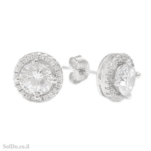 עגילים מכסף צמודים משובצים אבני זרקון A8829 | תכשיטי כסף 925