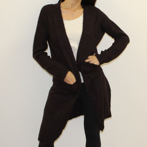 עליונית סריג ארוכה חום כהה