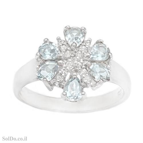 טבעת מכסף משובצת אבני טופז כחולה וזרקונים RG6138 | תכשיטי כסף 925 | טבעות כסף