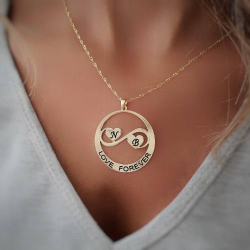 שרשרת חישוק עם אינפיניטי לבבות וחריטות דגם LA289