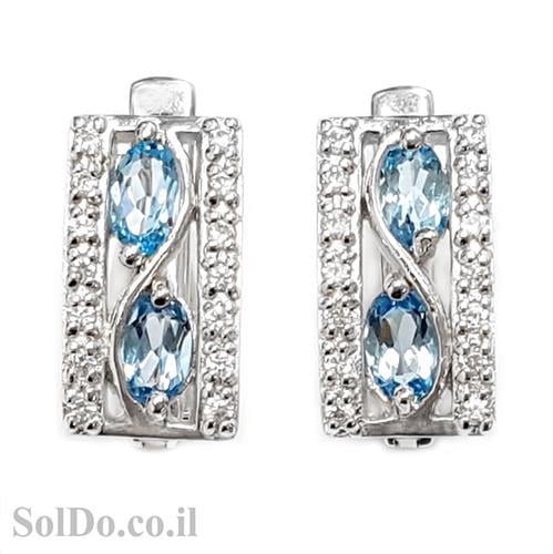 עגילים מכסף משובצים אבני טופז כחולות וזרקונים A8613 | תכשיטי כסף 925 | עגילי כסף