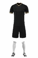 חליפת כדורגל צבע שחור זהב (לוגו+ספונסר שלכם)