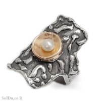 טבעת מכסף מעוצבת משובצת פנינה לבנה  RG6283 | תכשיטי כסף 925 | טבעות כסף