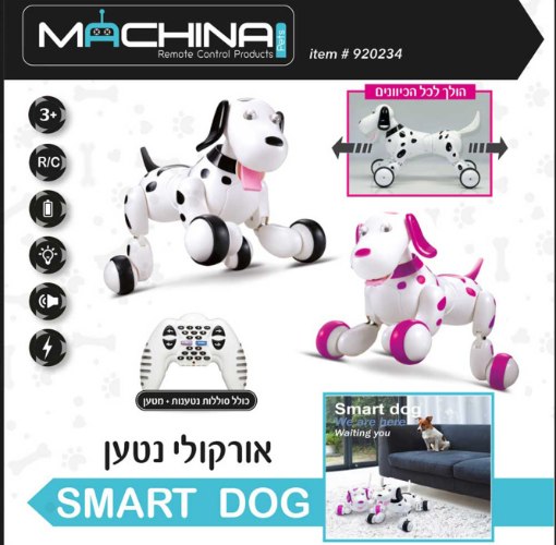 כלב דלמטי חכם בשלט רחוק עם כפתורי תכנות