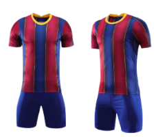 תלבושת כדורגל אדום כחול דמוי ברצלונה (לוגו+ספונסר שלכם)