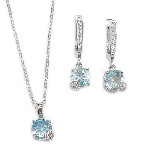 עגילים ותליון מכסף משובצים אבני טופז כחולה וזרקונים S1568