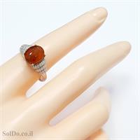 טבעת מכסף בשילוב ענבר צבע קוניאק ואבני זרקון RG8691 | תכשיטי כסף 925