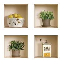 רביעיית מדבקות מטבח כפרי לימונים, עציצים ומטחנת קפה דגם 418