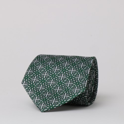 עניבה משי מודפס ירוק גאומטרי